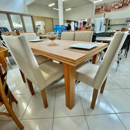 Mesa 1,60m Genova (2532) com 6 Cadeiras em Madeira e Tecido Linho CAD152 (3961) - Imagem 5