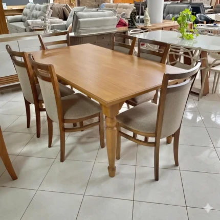 Mesa 1,80m Atlanta Torneada (3643)  com 6 Cadeira Vitoria Linho (2081)