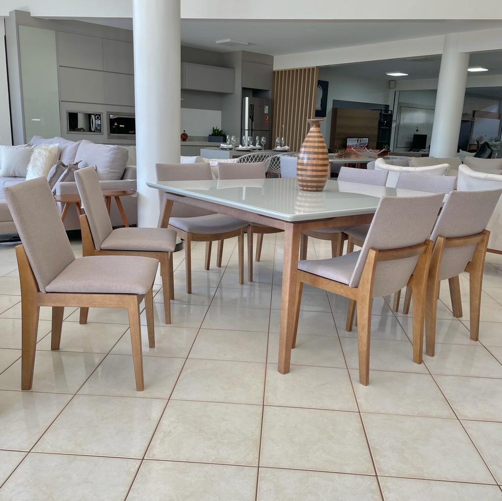 Conjunto Mesa de Jantar Quadrada - ELITTE PLUS com 8 cadeiras - AKILA