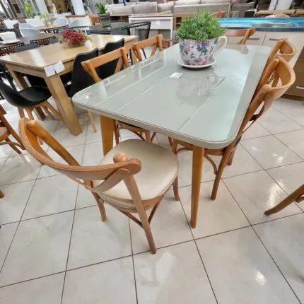 Mesa Rafaela com Vidro (5501) com 6 Cadeiras Leon X Perola (4790) - Imagem 4