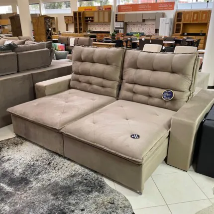 Sofa 2,50m Atualle Tecido Veludo Bege (1044) - Imagem 2