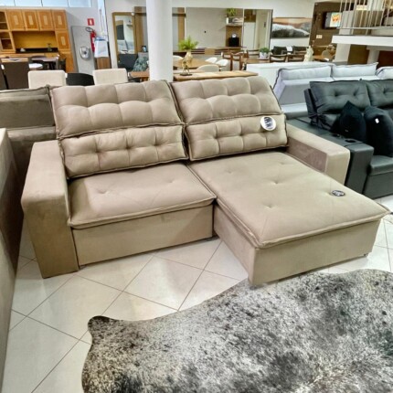 Sofa 2,50m Atualle Tecido Veludo Bege (1044) - Imagem 4