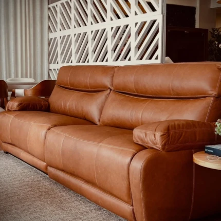 Sofa Couro Legitimo 2,76m Ebrus Reclinável (6437)