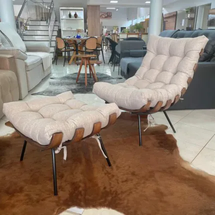 Poltrona Costela com Puff em Linho (6210) - Imagem 1