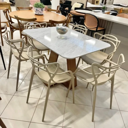 Mesa 1,20m Tampo Quartzo (3198) com 06 Cadeiras Allegra Nude (824) - Imagem 3