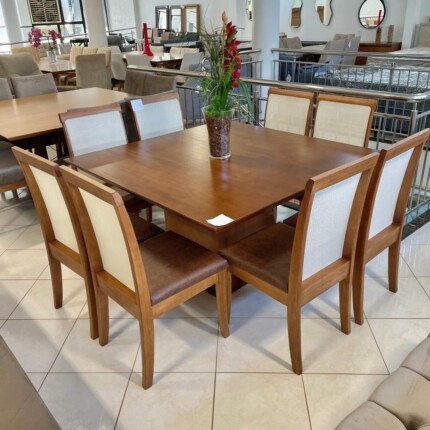 Mesa Quadrada Piramidy Imbuia (2227) com 8 Cadeiras de Tela Alta (1088) - Imagem 1