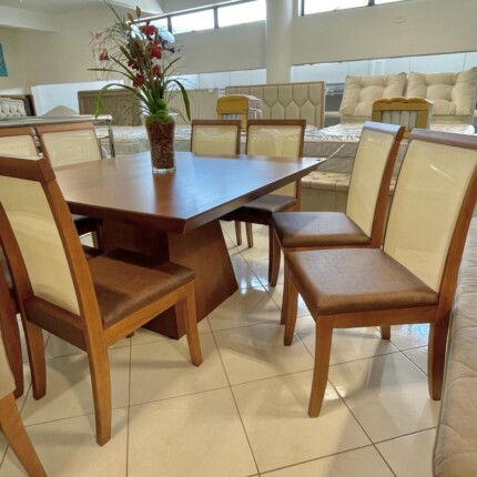 Mesa Quadrada Piramidy Imbuia (2227) com 8 Cadeiras de Tela Alta (1088) - Imagem 4