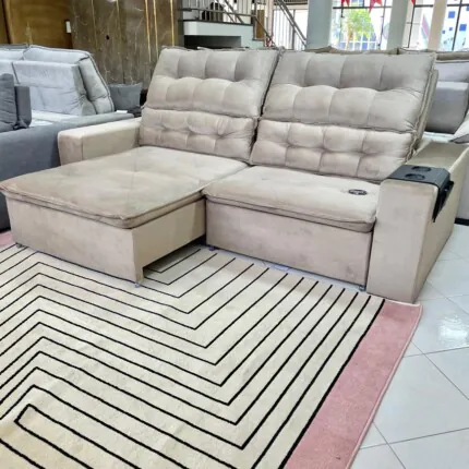 Sofa 2,50m Atualle Tecido Veludo Bege (1044) - Imagem 1