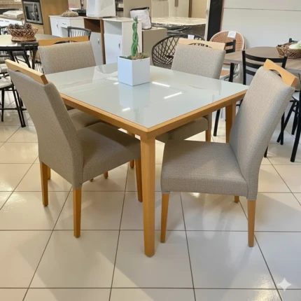 Mesa 1,15m com Vidro (5096) com 4 Cadeiras Betina Facto IMPERMEAVEL (3884)