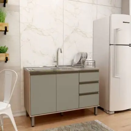 Balcao 1,20m 2 Portas 3 Gavetas com Pia de Inox do Vale (4634-1543) - Imagem 1