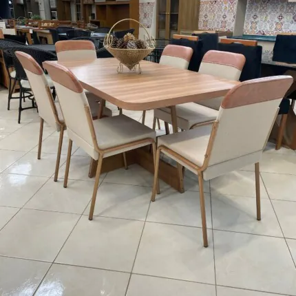 Mesa Atria 1,60m (1982) com 06 Cadeiras Aço Cobre Duo (1859)
