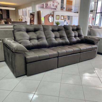 Sofa 2,90m Ferrero com Braços Almofadado Veludo Marrom (1705) - Imagem 4