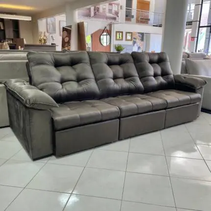 Sofa 2,90m Ferrero com Braços Almofadado Veludo Marrom (1705) - Imagem 4