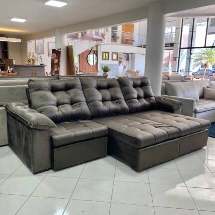 Sofa 2,90m Ferrero com Braços Almofadado Veludo Marrom (1705) - Imagem 5