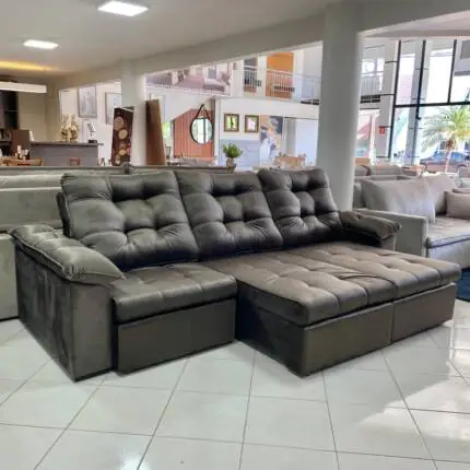 Sofa 2,90m Ferrero com Braços Almofadado Veludo Marrom (1705) - Imagem 5