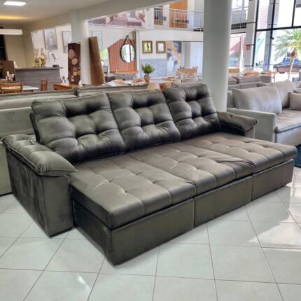 Sofa 2,90m Ferrero com Braços Almofadado Veludo Marrom (1705)