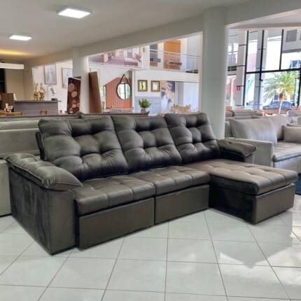 Sofa 2,90m Ferrero com Braços Almofadado Veludo Marrom (1705) - Imagem 3