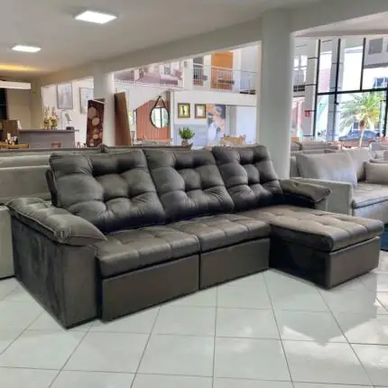 Sofa 2,90m Ferrero com Braços Almofadado Veludo Marrom (1705) - Imagem 3
