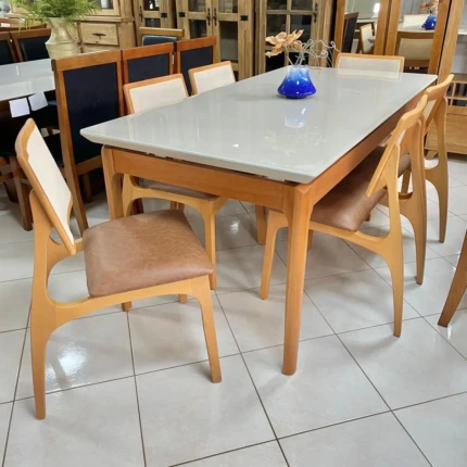 Mesa 1,80m Wind com Vidro (4802) com 6 Cadeiras Romana com Tela (5051) - Imagem 1