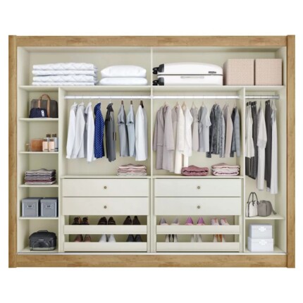Roupeiro 2,50m 2 Portas Deslizantes MDF Creta Off com Espelho (5412) - Imagem 2