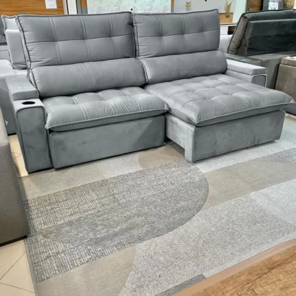 Sofa 2,40m Zurich com Porta Copos Soft Cinza (3373)