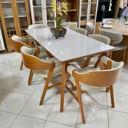 Mesa 1,60m Naiara com Vidro (3491) com 06 Cadeiras Rubia Tecido Impermeavel (3639) - Imagem 5