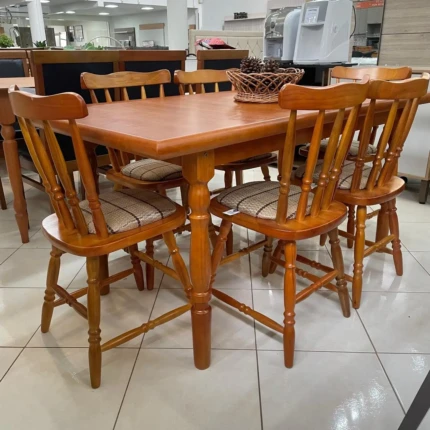 Mesa 1,60m Madeira (1415) com 6 cadeiras colonial (3753)