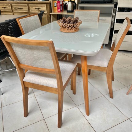 Mesa 1,15m Rafaela com Vidro (1138) com 4 Cadeiras Relax de Tela (2060) - Imagem 3