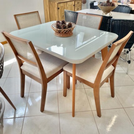 Mesa 1,15m Rafaela com Vidro (1138) com 4 Cadeiras Relax de Tela (2060) - Imagem 8