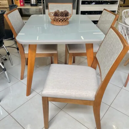 Mesa 1,15m Rafaela com Vidro (1138) com 4 Cadeiras Relax de Tela (2060) - Imagem 5
