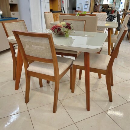 Mesa 1,15m Rafaela com Vidro (1138) com 4 Cadeiras Relax de Tela (2060) - Imagem 6