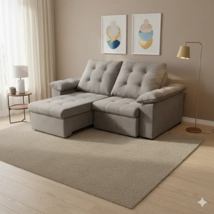 Sofa 2,10m Ferrero com Braços Almofadado Boucle Cinza (8005)