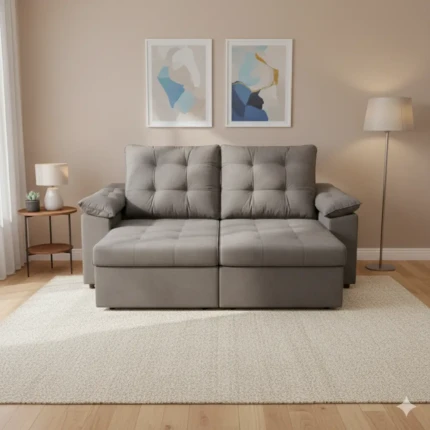 Sofa 2,10m Ferrero com Braços Almofadado Boucle Cinza (8005) - Imagem 3