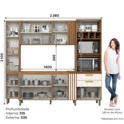 Cozinha 2,38m BC01 com Vidro Bronze (5220) - Imagem 3