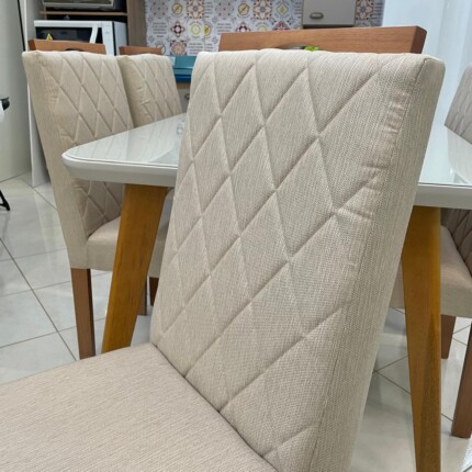 Mesa Rafaela com Vidro (5501) com 6 Cadeiras em Madeira e Tecido Linho CAD152 (3961) - Imagem 4