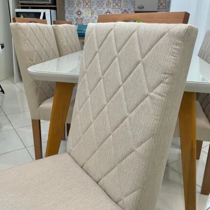 Mesa Rafaela com Vidro (5501) com 6 Cadeiras em Madeira e Tecido Linho CAD152 (3961) - Imagem 4