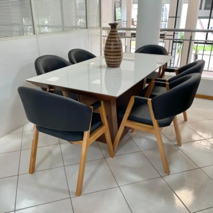 Mesa 1,80m Veneza com Vidro Off White (5852) com 6 Cadeiras Dora IMPERMEAVEL (2695) - Imagem 3
