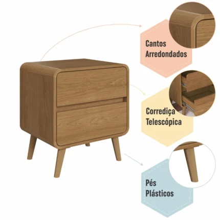 Mesa de Cabeceira 2 Gavetas Amadeirado (2931) - Imagem 3