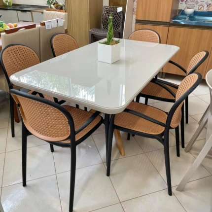 Mesa 1,55m com Vidro (137) com 6 Cadeiras Portofino Roma Preto (3462) - Imagem 4