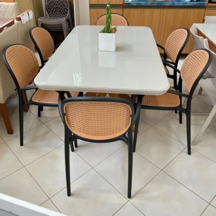 Mesa 1,55m com Vidro (137) com 6 Cadeiras Portofino Roma Preto (3462) - Imagem 3