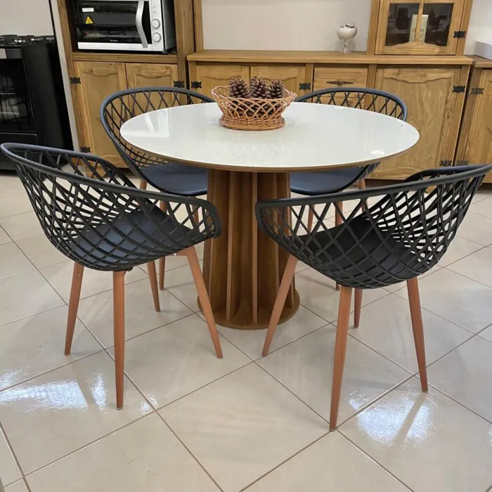 1,05m - Dalla Costa - Mesa para Cozinha TB71 WJ MDF Redonda 105cm (CD 2829) + Fratini - Cadeira Monaco Preto (CD 5767) (1)