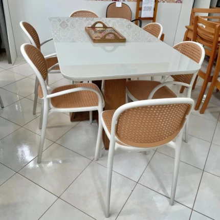 Mesa 1,60m Celeste Vidro Off (555) com 6 Cadeiras Portofino compose (3877-5664) - Imagem 3