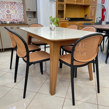 Mesa 1,60m TM79 Off White (87) com 6 Cadeiras Positano (4227) - Imagem 1