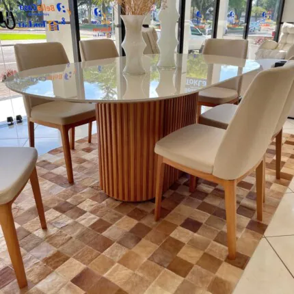 Mesa Oval com Vidro 1,80m (1563) com 6 Cadeiras City Linho (2926) - Imagem 4
