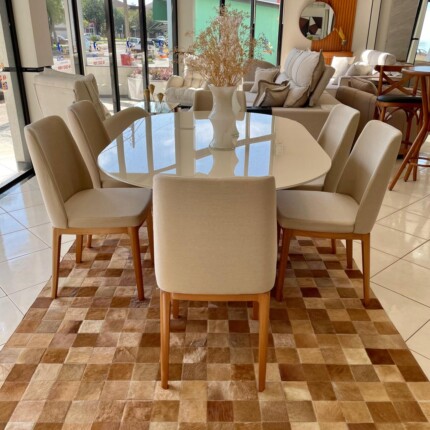 Mesa Oval com Vidro 1,80m (1563) com 6 Cadeiras City Linho (2926) - Imagem 5