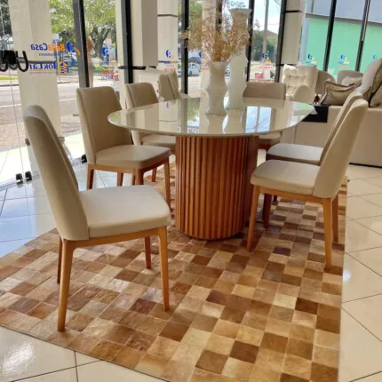 Mesa Oval com Vidro 1,80m (1563) com 6 Cadeiras City Linho (2926) - Imagem 2