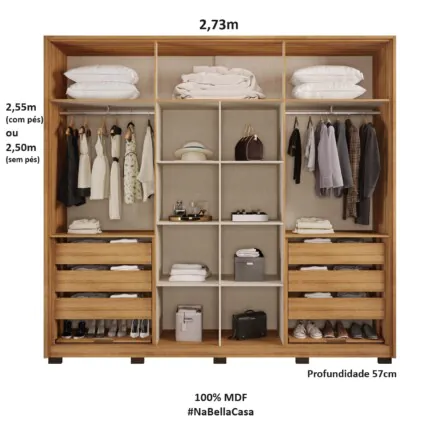 Roupeiro 2,73m 6 Portas MDF New Imperio com Espelho (1167) - Imagem 2