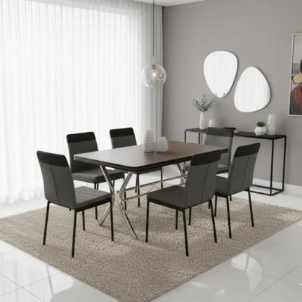 Mesa de Aço 1,60m (2590) com 06 Cadeiras Aço Preto Duo (829)