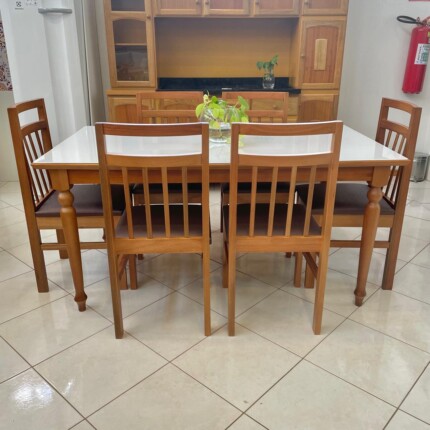 Mesa 1,60m com Vidro Off White (2973) com 6 Cadeiras Paris (4122) - Imagem 3