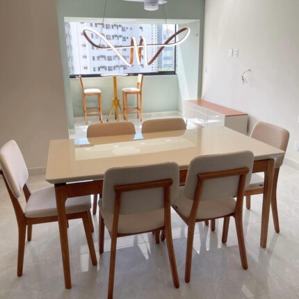 Mesa 1,80m Wind com Vidro (4802) com 6 Cadeiras Classic Linho (25) - Imagem 3
